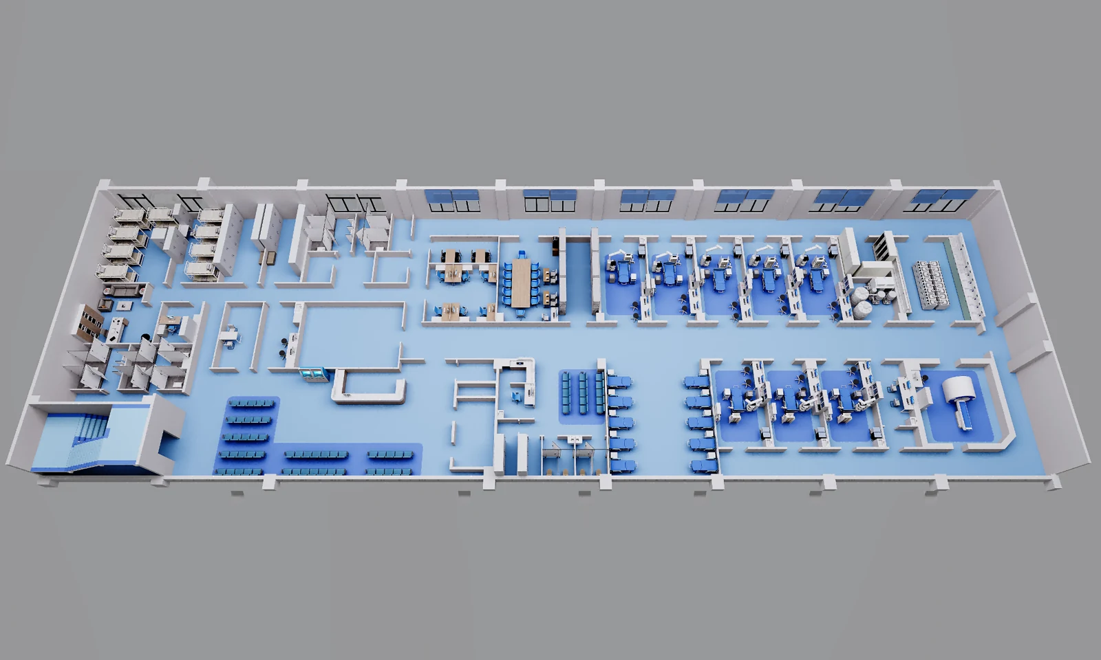 Conceptual top-down plan of a connected endoscopy center workflow